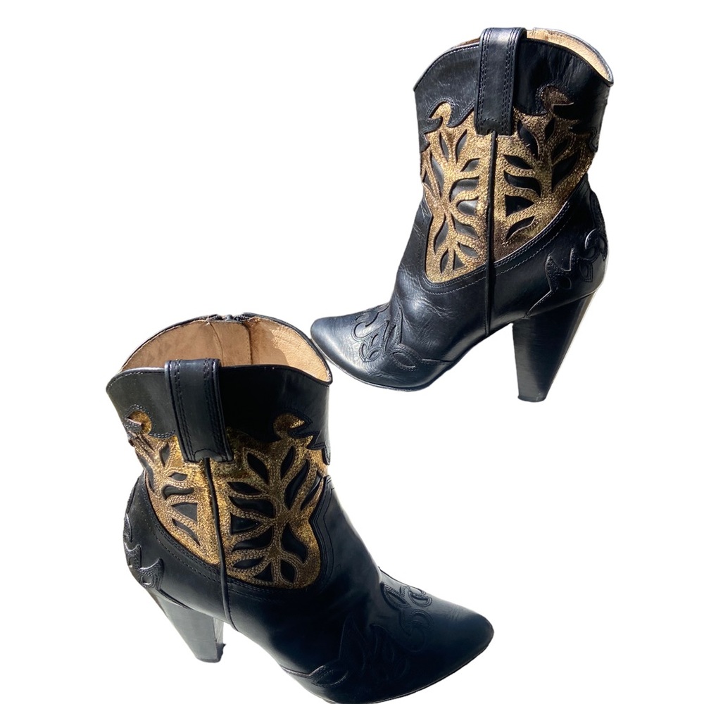 Black and Gold Western Ankle Boots
